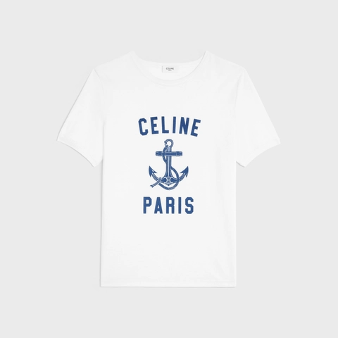 CELINE 70'S ANCHOR T-SHIRT IN COTTON JERSEY OFF WHITE