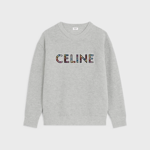 CELINE OVERSIZED EMBROIDERED SWEATER IN RIBBED WOOL