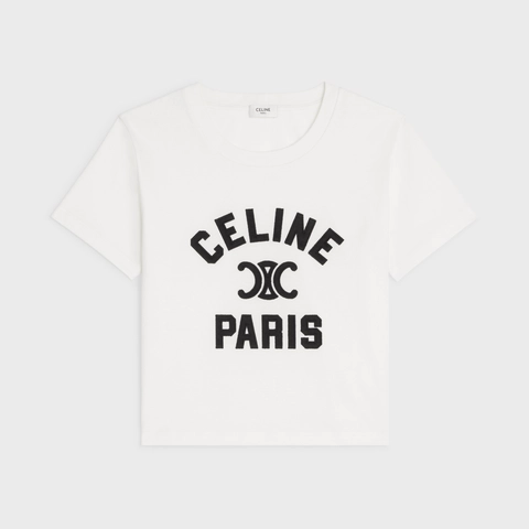 CELINE PARIS T-SHIRT IN COTTON JERSEY OFF WHITE
