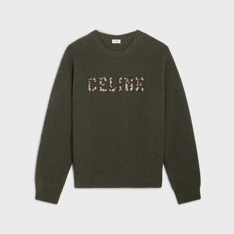 OVERSIZED CREW-NECK SWEATER IN RIBBED WOOL WITH CELINE EMBROIDERY